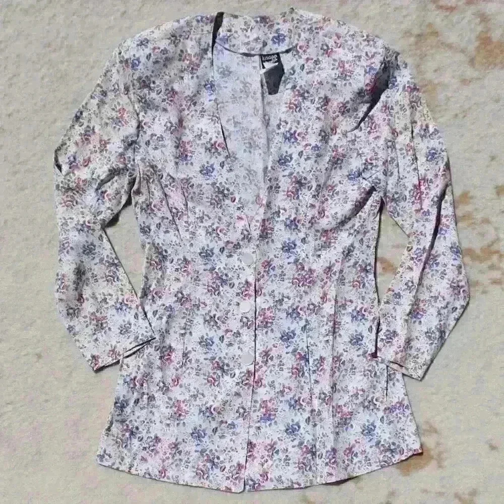 VINTAGE KNAPP STUDIO 80s Lightweight Long Button Up Floral Blazer Women Small